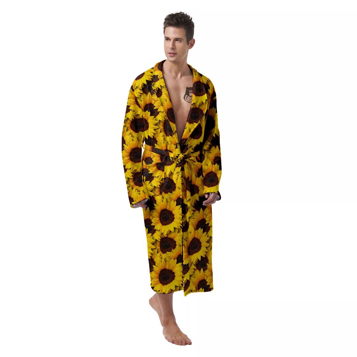 Sunflower Yellow Print Pattern Men's Robe-grizzshop