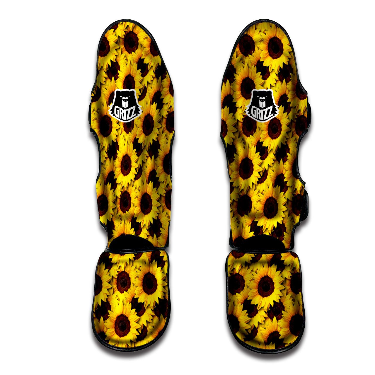 Sunflower Yellow Print Pattern Muay Thai Shin Guards-grizzshop