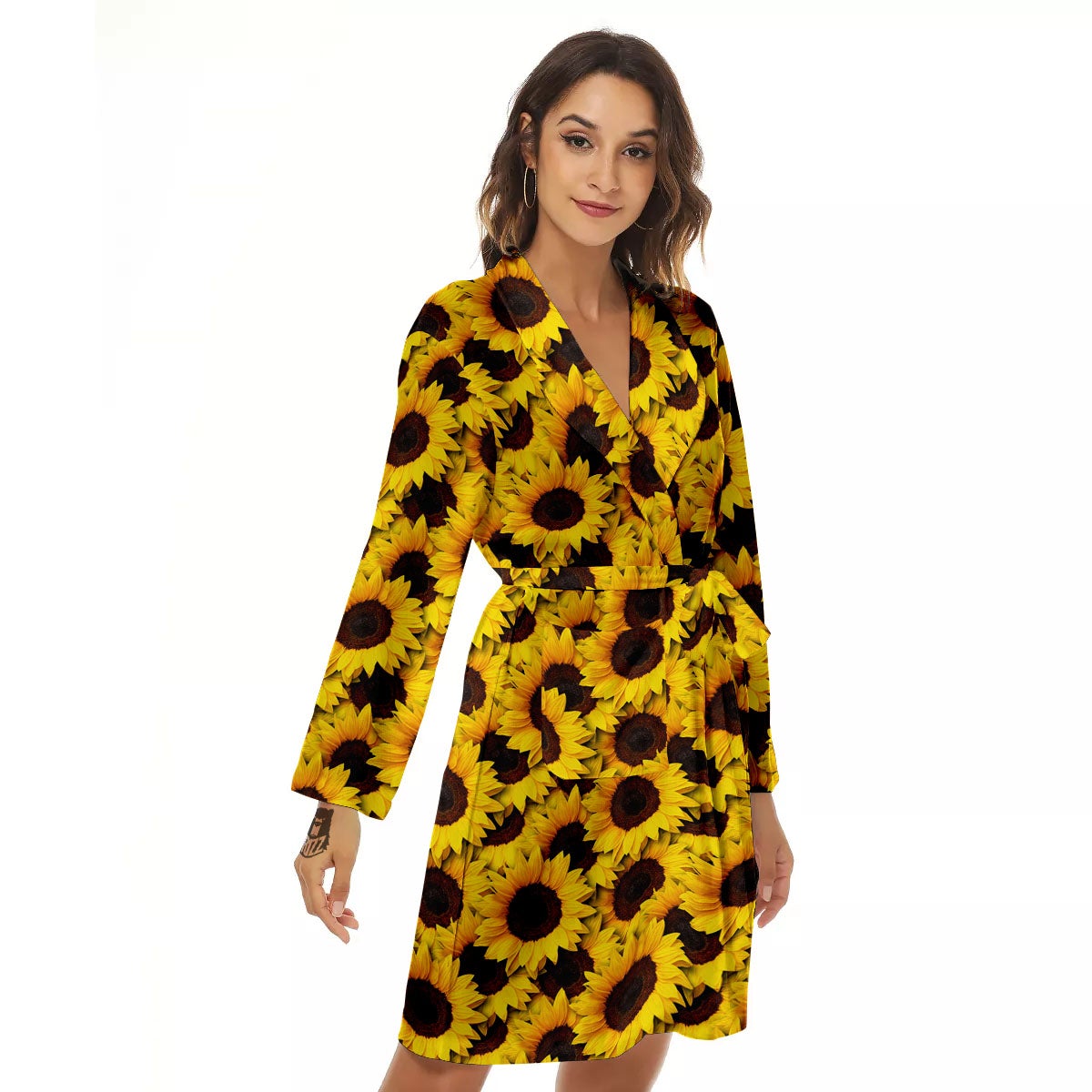 Sunflower Yellow Print Pattern Women's Robe-grizzshop