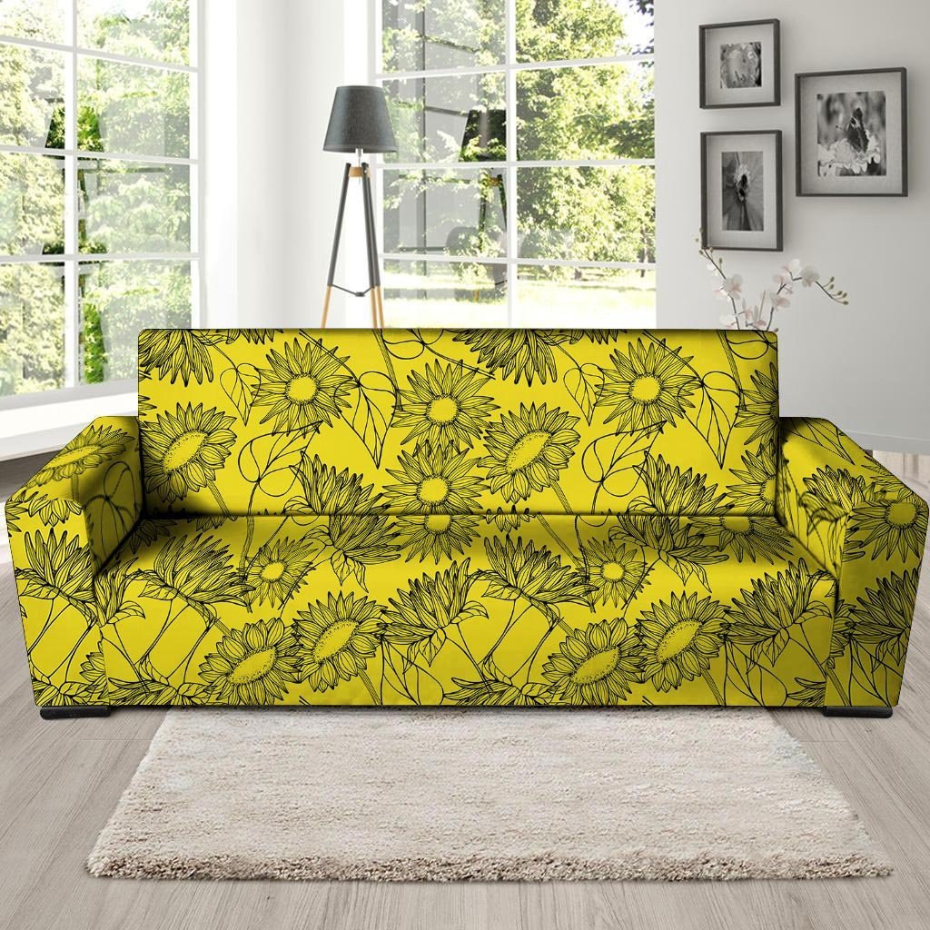 Sunflower Yellow Print Sofa Cover-grizzshop