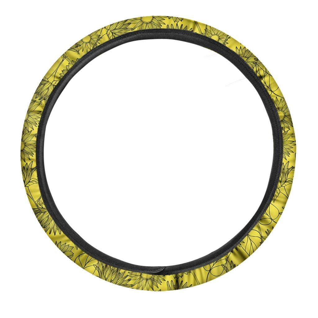 Sunflower Yellow Print Steering Wheel Cover-grizzshop