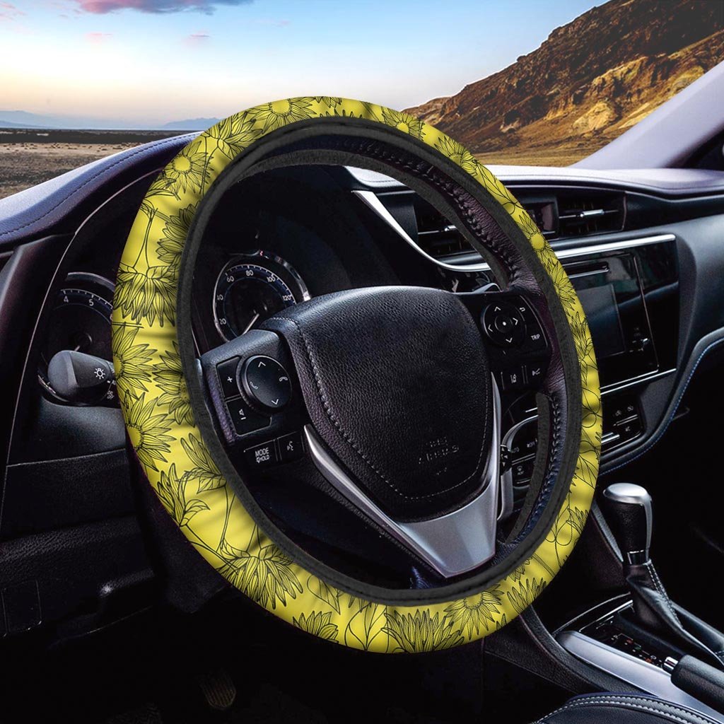 Sunflower Yellow Print Steering Wheel Cover-grizzshop