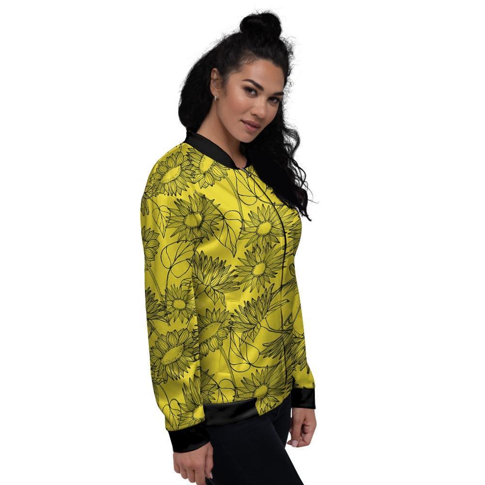 Sunflower Yellow Print Women's Bomber Jacket-grizzshop