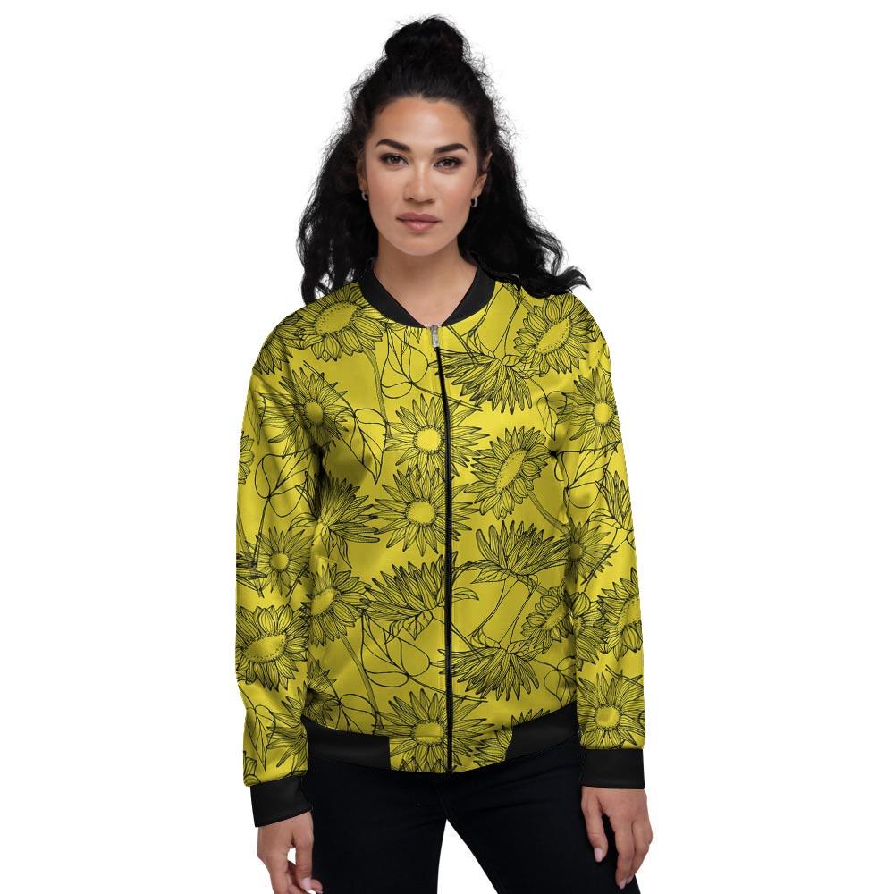 Sunflower Yellow Print Women's Bomber Jacket-grizzshop