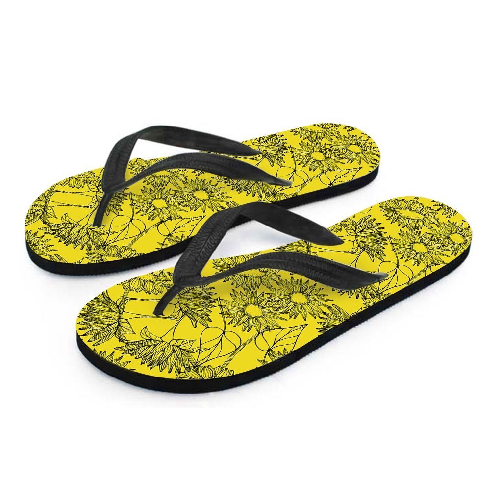Sunflower Yellow Print Women's Flip Flops-grizzshop