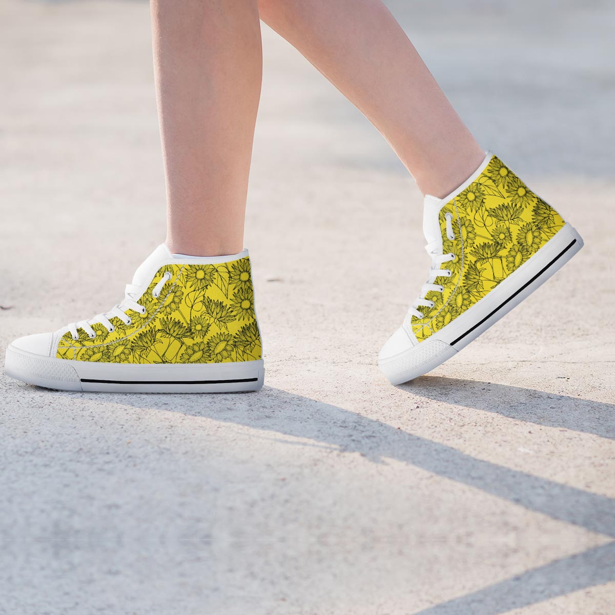 Sunflower Yellow Print Women's High Top Shoes-grizzshop