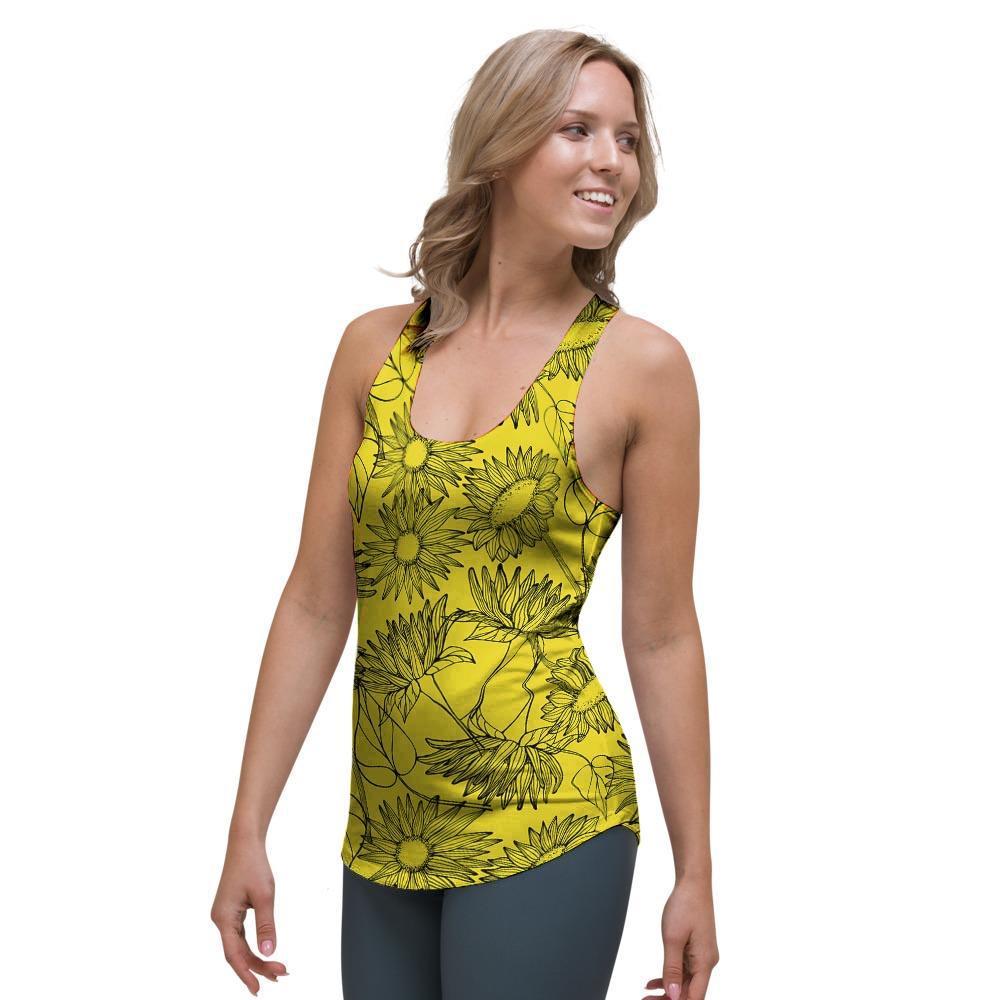 Sunflower Yellow Print Women's Racerback Tank Top-grizzshop