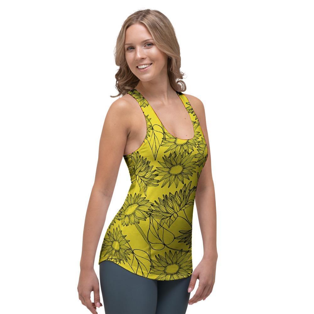 Sunflower Yellow Print Women's Racerback Tank Top-grizzshop