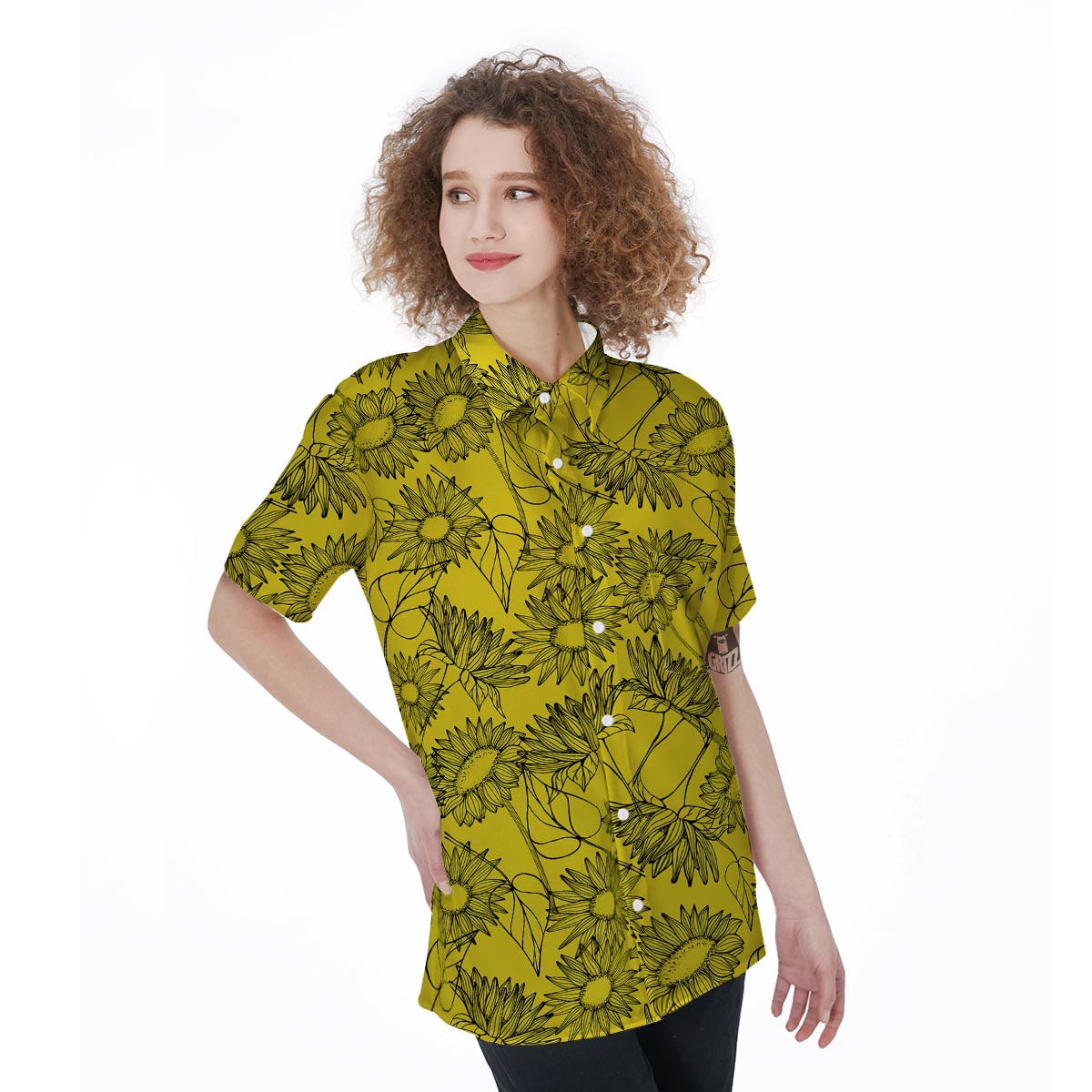 Sunflower Yellow Print Women's Short Sleeve Shirts-grizzshop