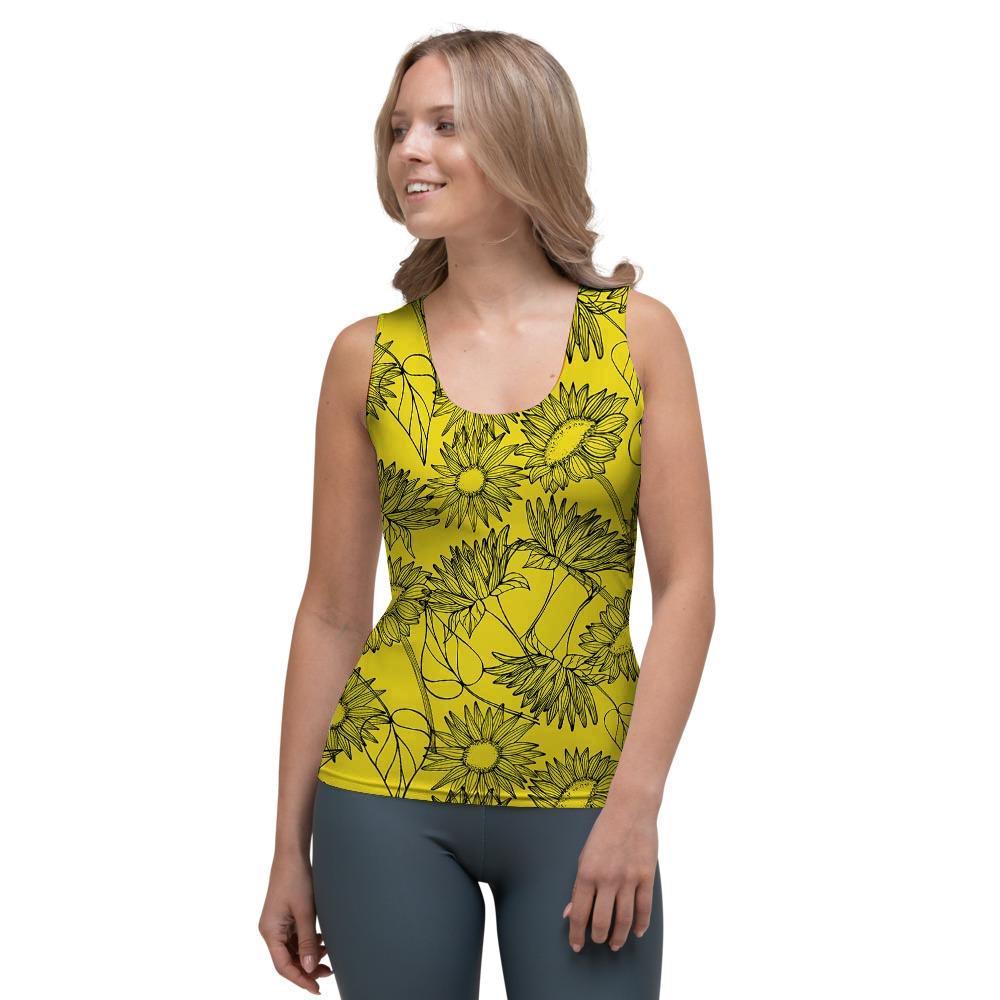 Sunflower Yellow Print Women's Tank Top-grizzshop