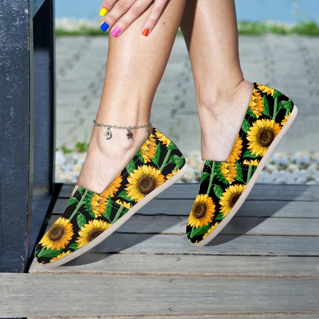 Sunflower Black Print Canvas Shoes-grizzshop
