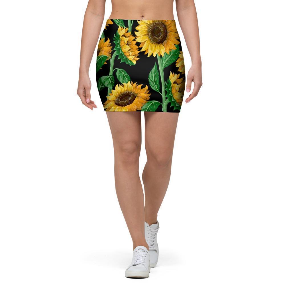 Sunflower Black Print Mini Skirt-grizzshop