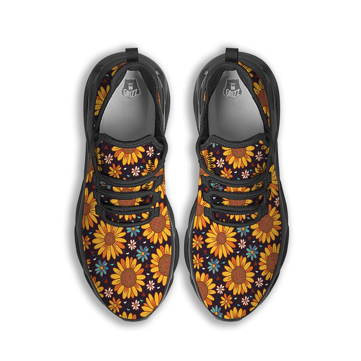 Sunflowr Floral Black Running Shoes-grizzshop
