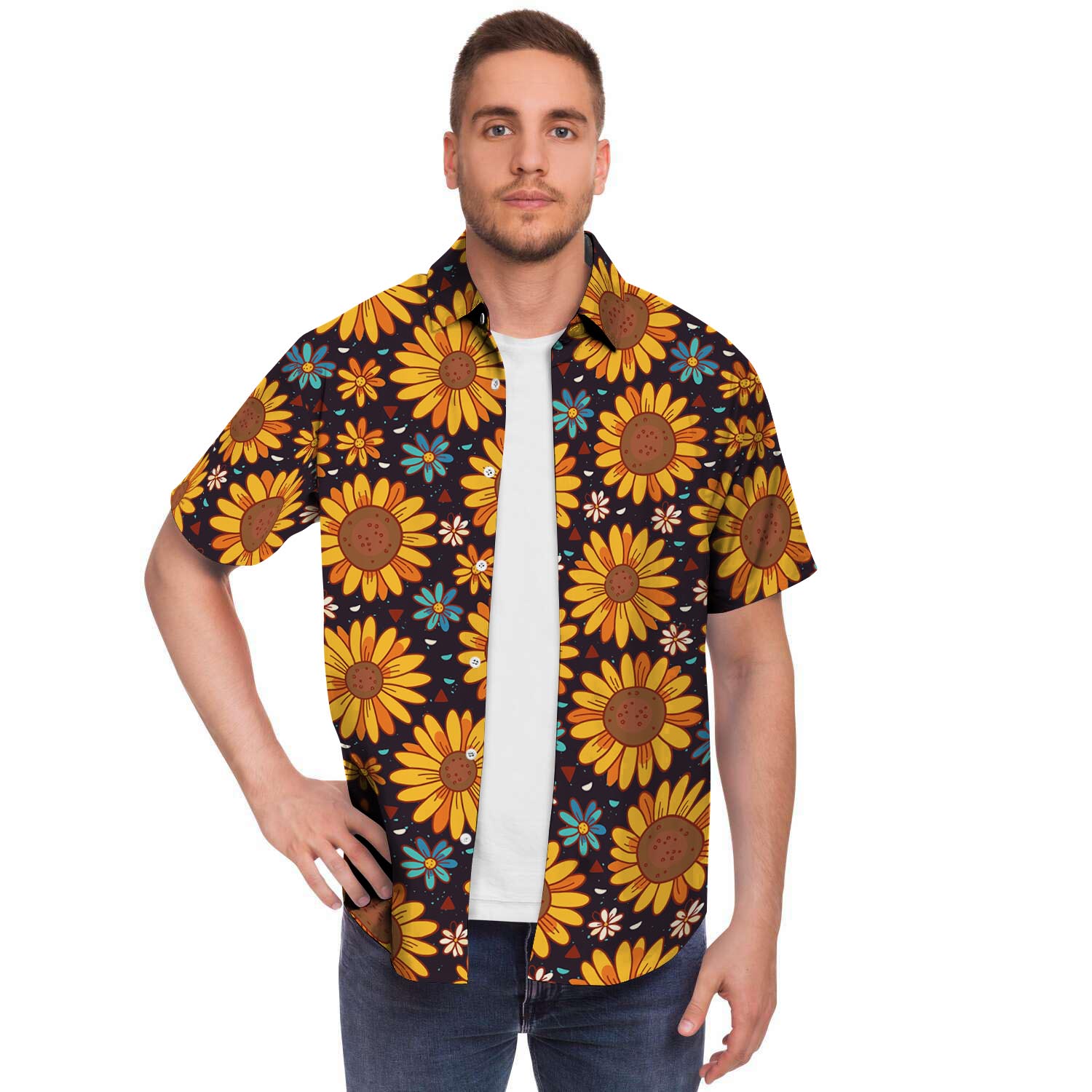 Sunflowr Floral Men's Short Sleeve Shirt-grizzshop