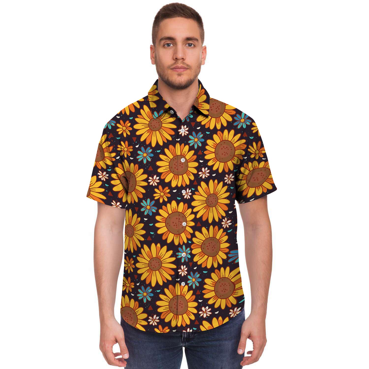 Sunflowr Floral Men's Short Sleeve Shirt-grizzshop