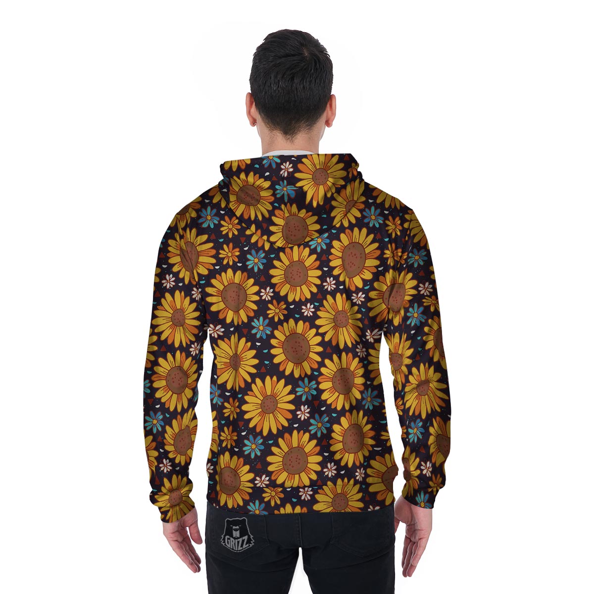Sunflowr Floral Men's Zip Up Hoodie-grizzshop