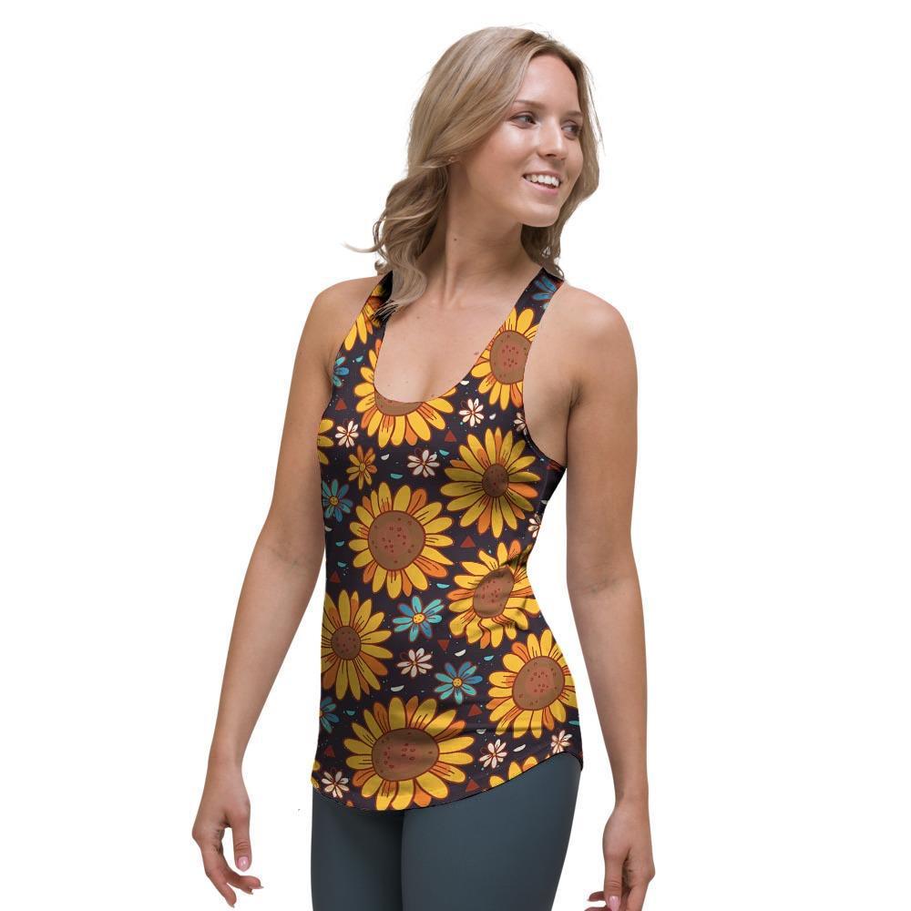 Sunflowr Floral Women's Racerback Tank Top-grizzshop