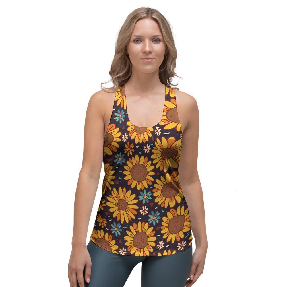 Sunflowr Floral Women's Racerback Tank Top-grizzshop