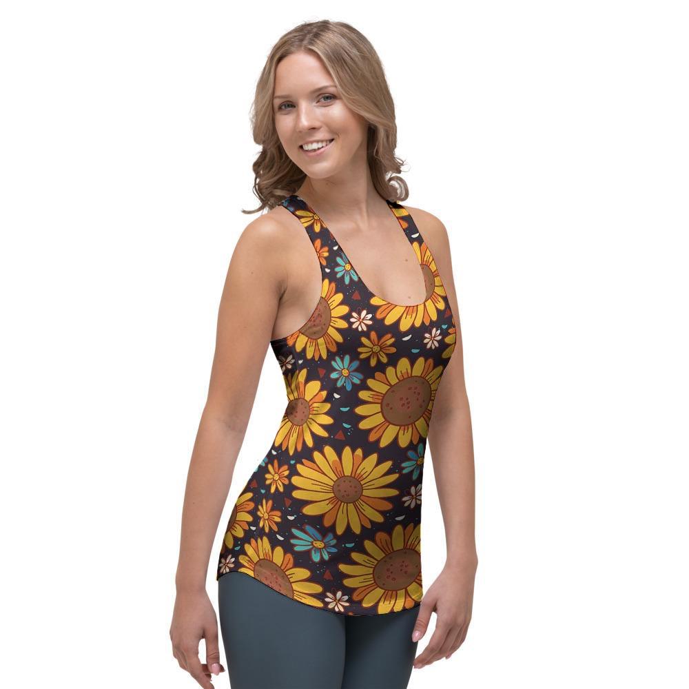 Sunflowr Floral Women's Racerback Tank Top-grizzshop