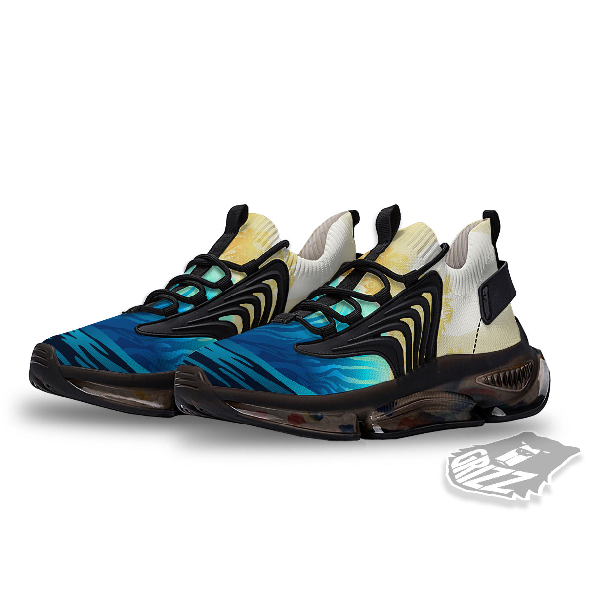 Sunrise Tropical Surfing Wave Print Black Gym Shoes-grizzshop