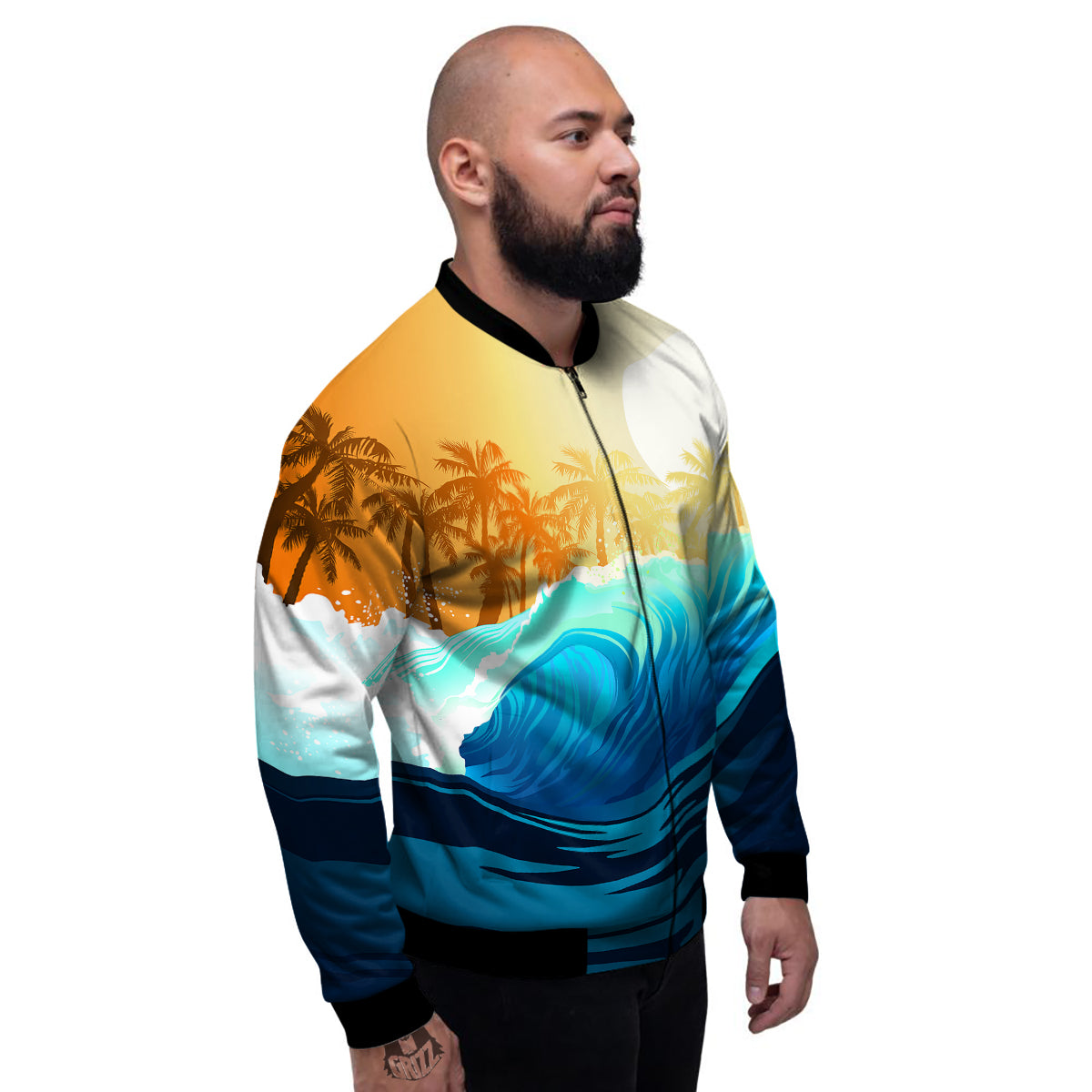 Sunrise Tropical Surfing Wave Print Men's Bomber Jacket-grizzshop