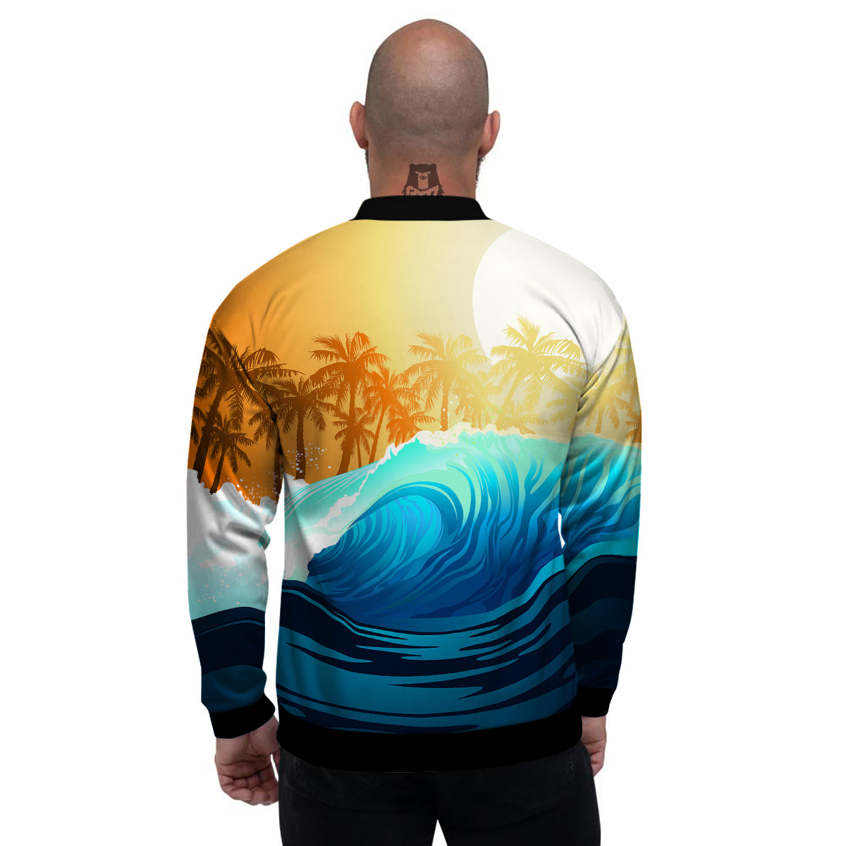 Sunrise Tropical Surfing Wave Print Men's Bomber Jacket-grizzshop