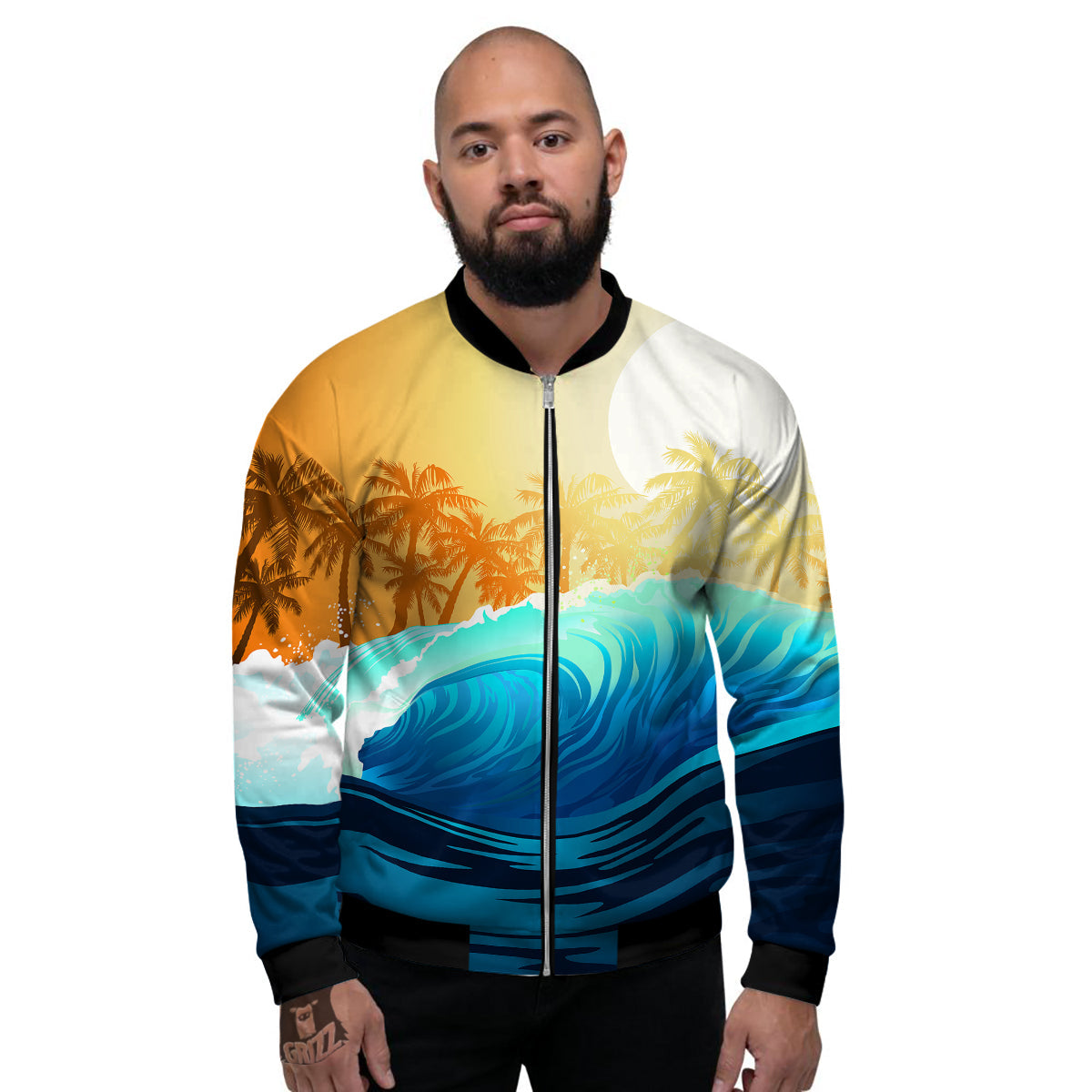 Sunrise Tropical Surfing Wave Print Men's Bomber Jacket-grizzshop