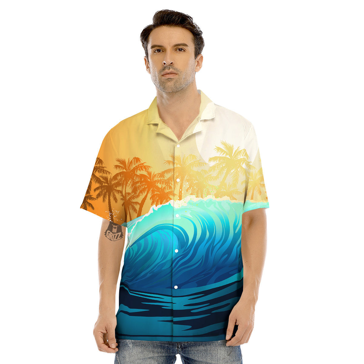 Sunrise Tropical Surfing Wave Print Men's Hawaiian Shirt-grizzshop