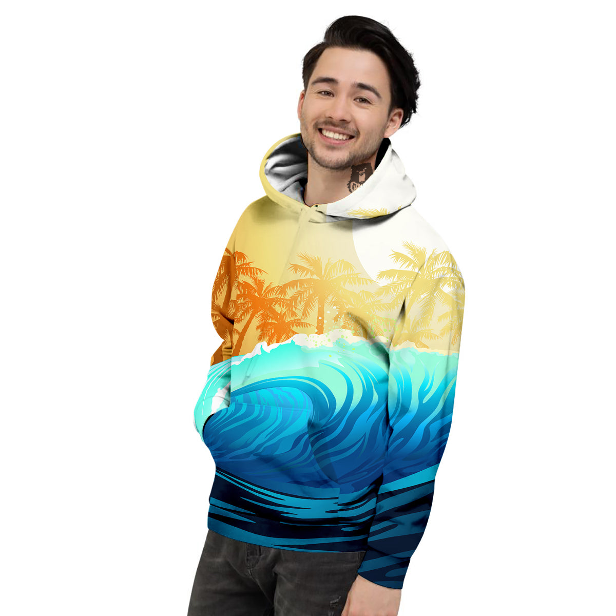 Sunrise Tropical Surfing Wave Print Men's Hoodie-grizzshop