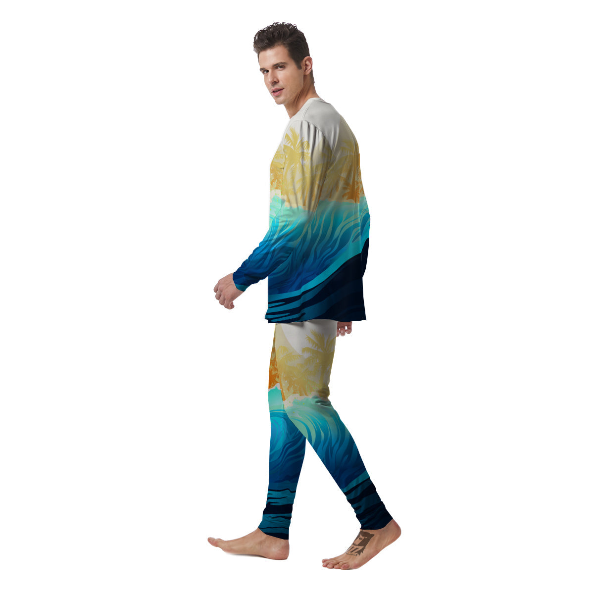 Sunrise Tropical Surfing Wave Print Men's Pajamas-grizzshop