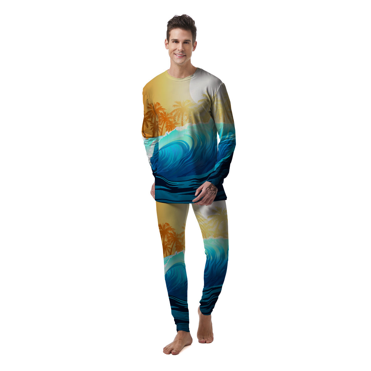 Sunrise Tropical Surfing Wave Print Men's Pajamas-grizzshop