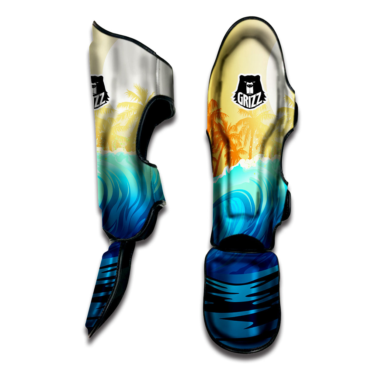 Sunrise Tropical Surfing Wave Print Muay Thai Shin Guards-grizzshop