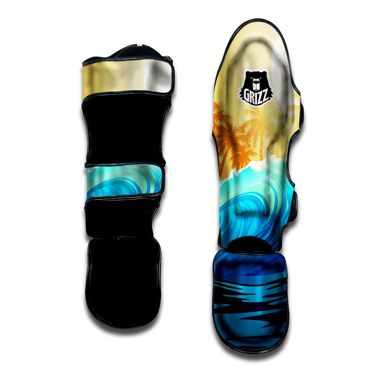 Sunrise Tropical Surfing Wave Print Muay Thai Shin Guards-grizzshop