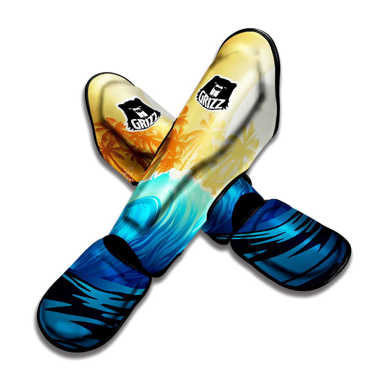 Sunrise Tropical Surfing Wave Print Muay Thai Shin Guards-grizzshop