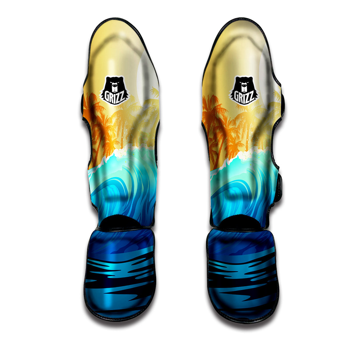 Sunrise Tropical Surfing Wave Print Muay Thai Shin Guards-grizzshop