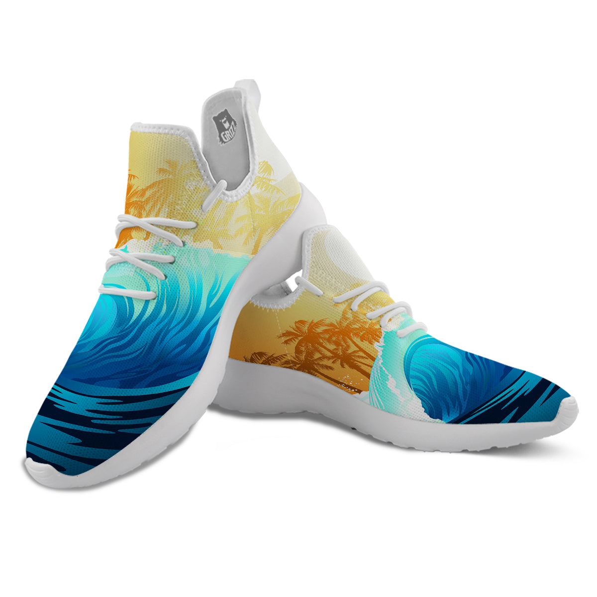 Sunrise Tropical Surfing Wave Print White Athletic Shoes-grizzshop