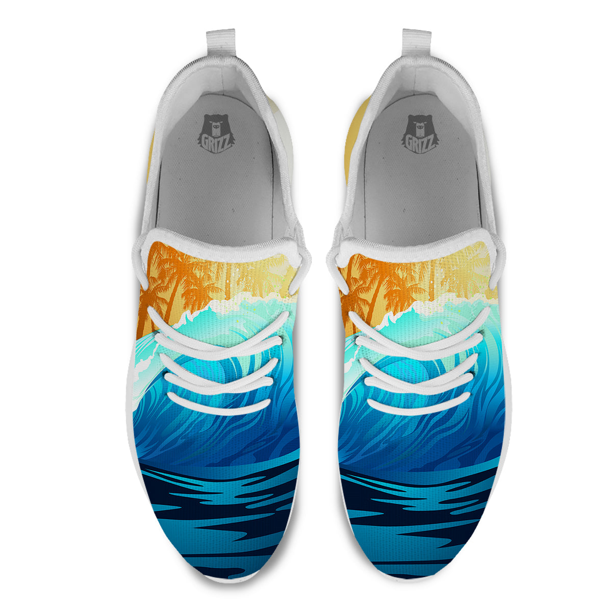 Sunrise Tropical Surfing Wave Print White Athletic Shoes-grizzshop