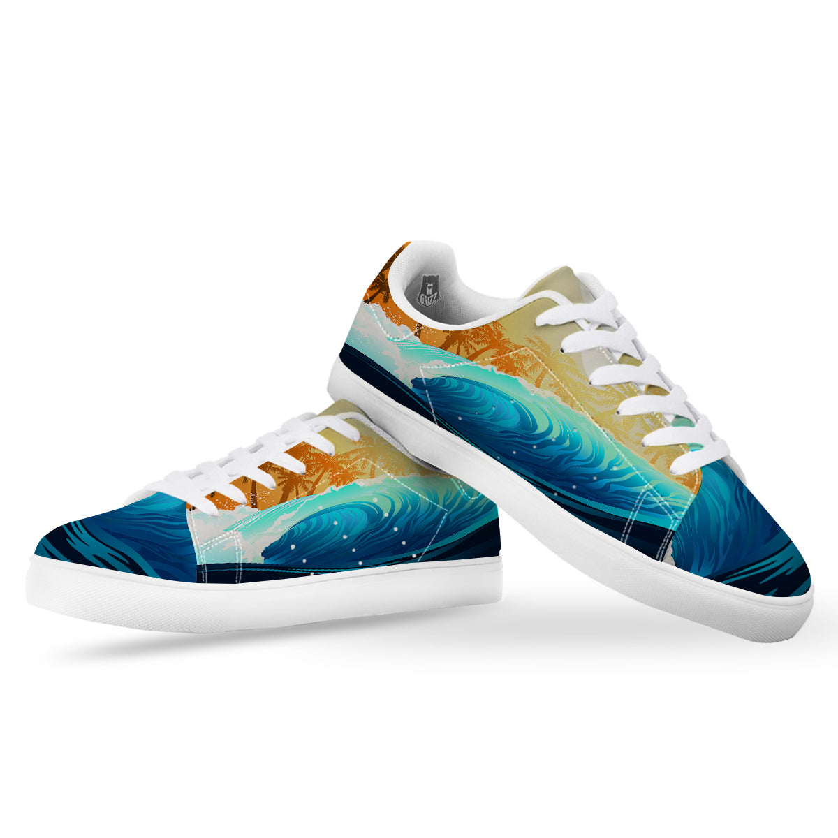 Sunrise Tropical Surfing Wave Print White Low Top Sneakers-grizzshop