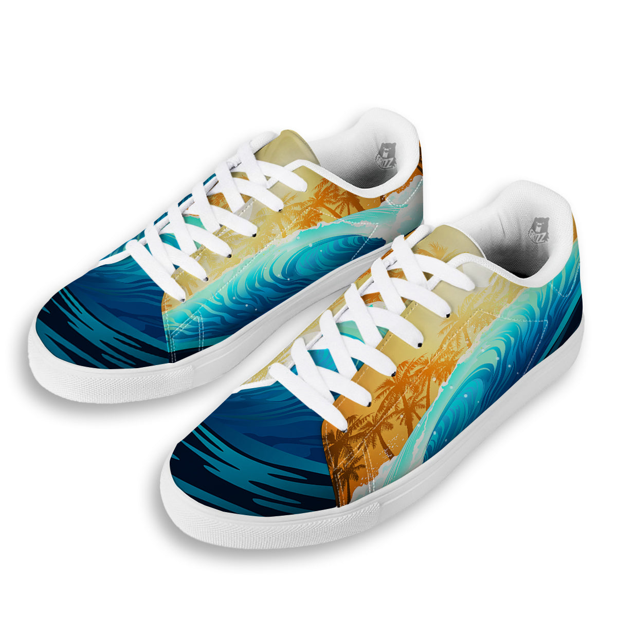 Sunrise Tropical Surfing Wave Print White Low Top Sneakers-grizzshop