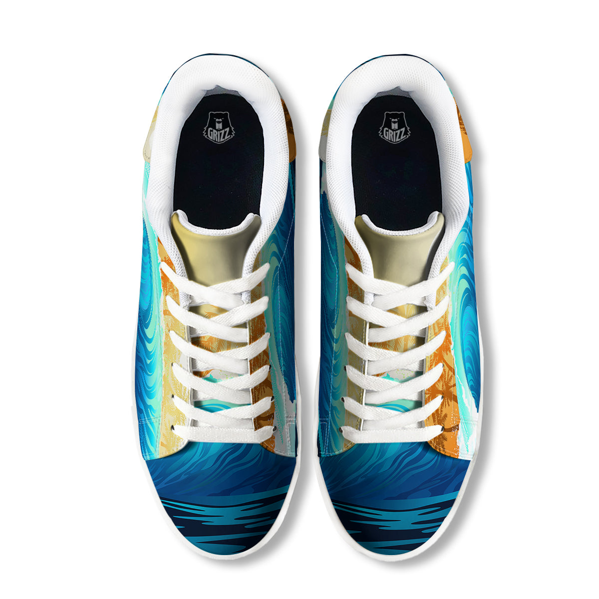 Sunrise Tropical Surfing Wave Print White Low Top Sneakers-grizzshop