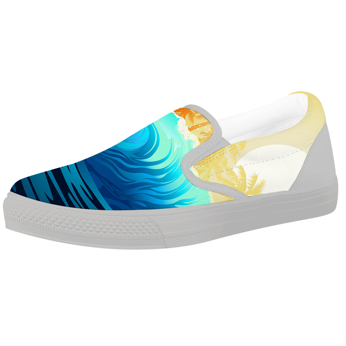 Sunrise Tropical Surfing Wave Print White Slip On Shoes-grizzshop