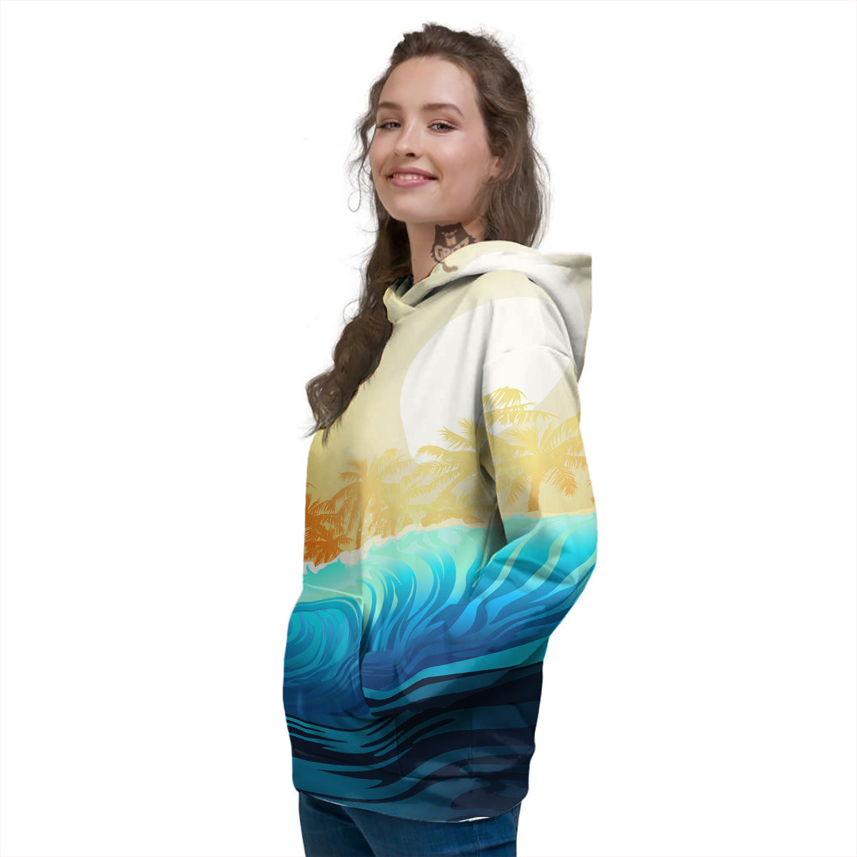 Sunrise Tropical Surfing Wave Print Women's Hoodie-grizzshop