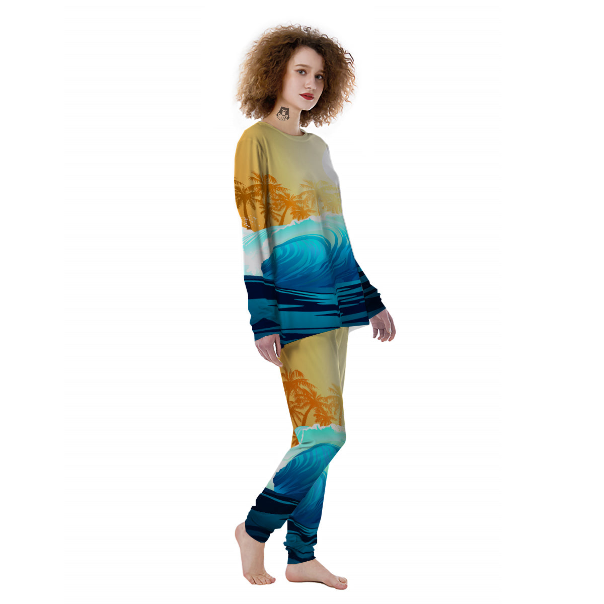 Sunrise Tropical Surfing Wave Print Women's Pajamas-grizzshop