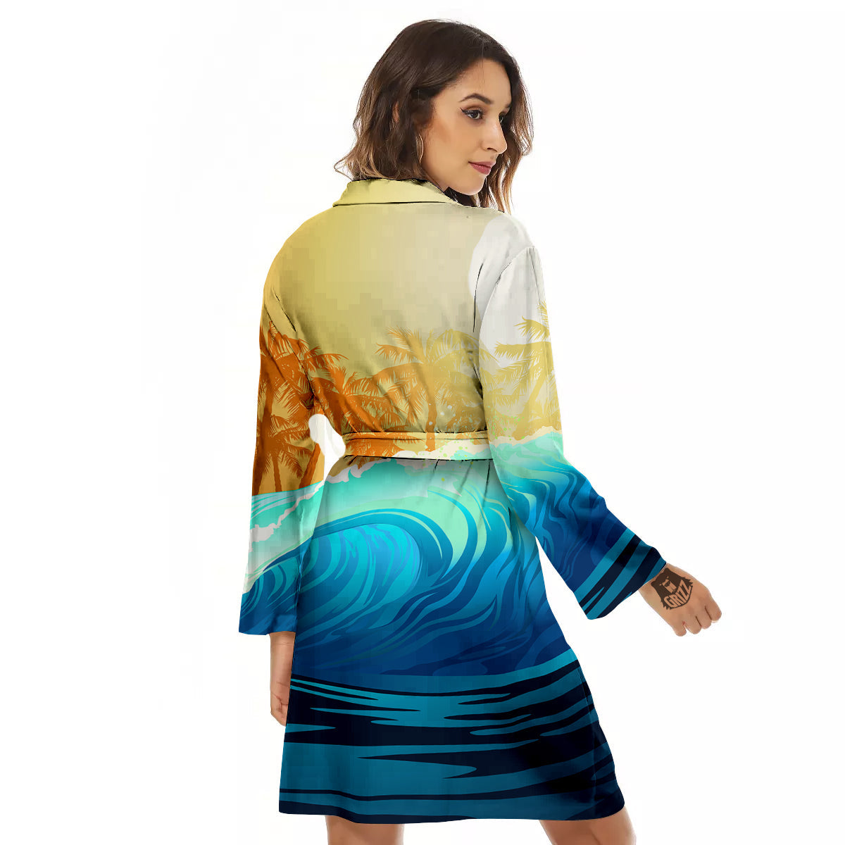 Sunrise Tropical Surfing Wave Print Women's Robe-grizzshop
