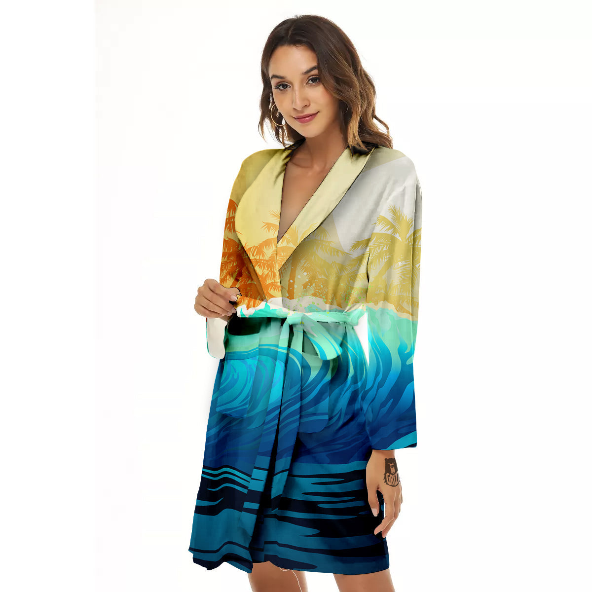Sunrise Tropical Surfing Wave Print Women's Robe-grizzshop