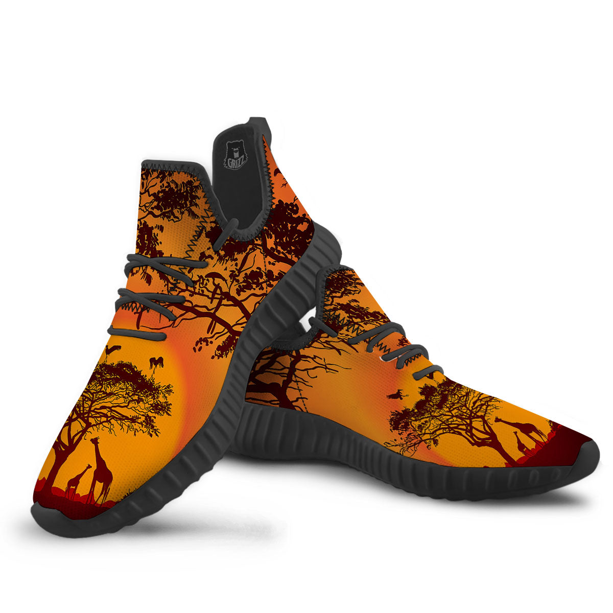 Sunset African Savanna Print Black Walking Shoes-grizzshop