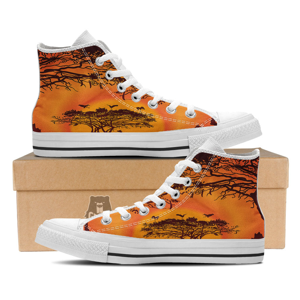 Sunset African Savanna Print White High Top Shoes-grizzshop