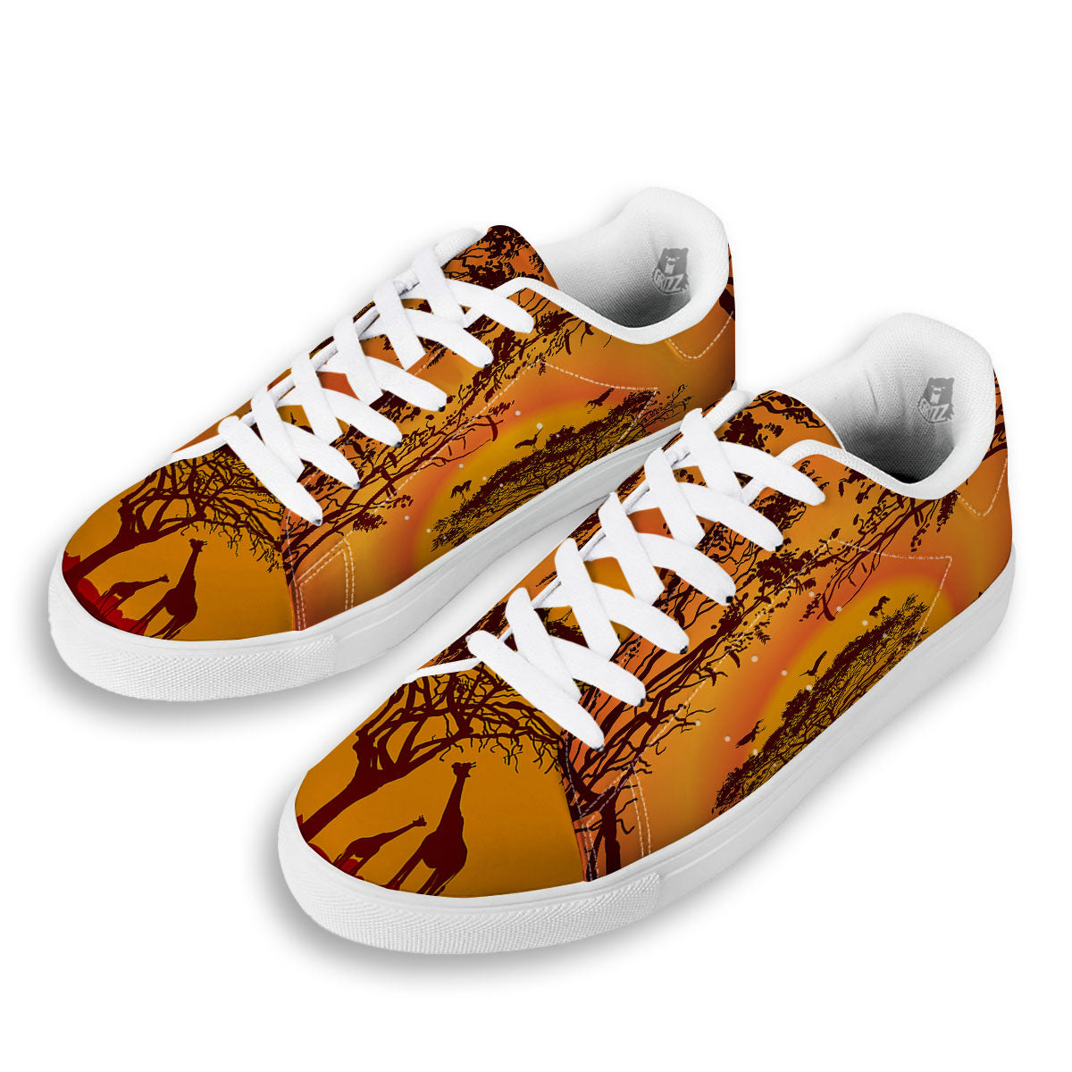 Sunset African Savanna Print White Low Top Sneakers-grizzshop