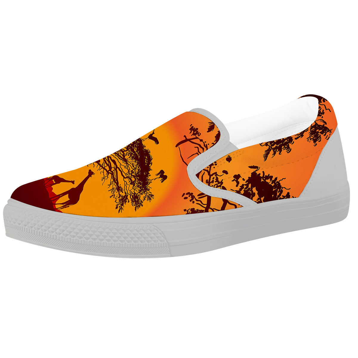 Sunset African Savanna Print White Slip On Shoes-grizzshop