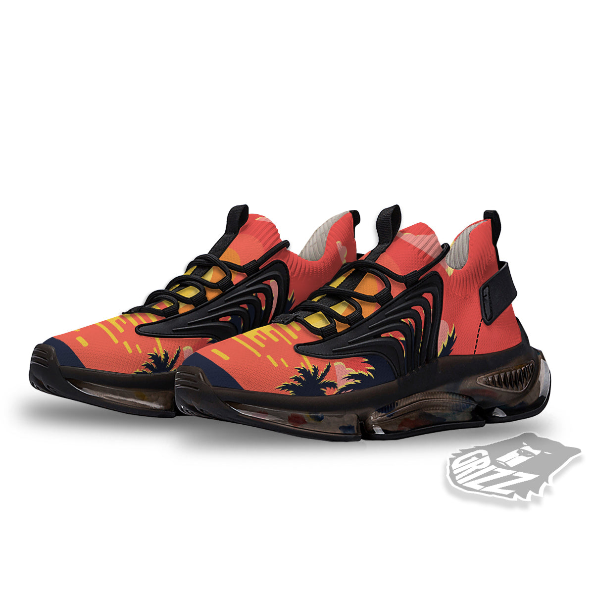 Sunset And Beach Pink Sky Print Black Gym Shoes-grizzshop